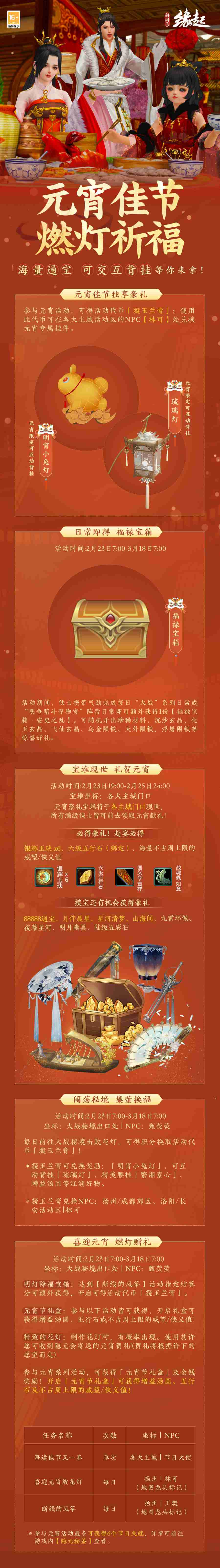 《劍網(wǎng)3緣起》攜新裝共祝元宵 豐富活動暢游佳節(jié)